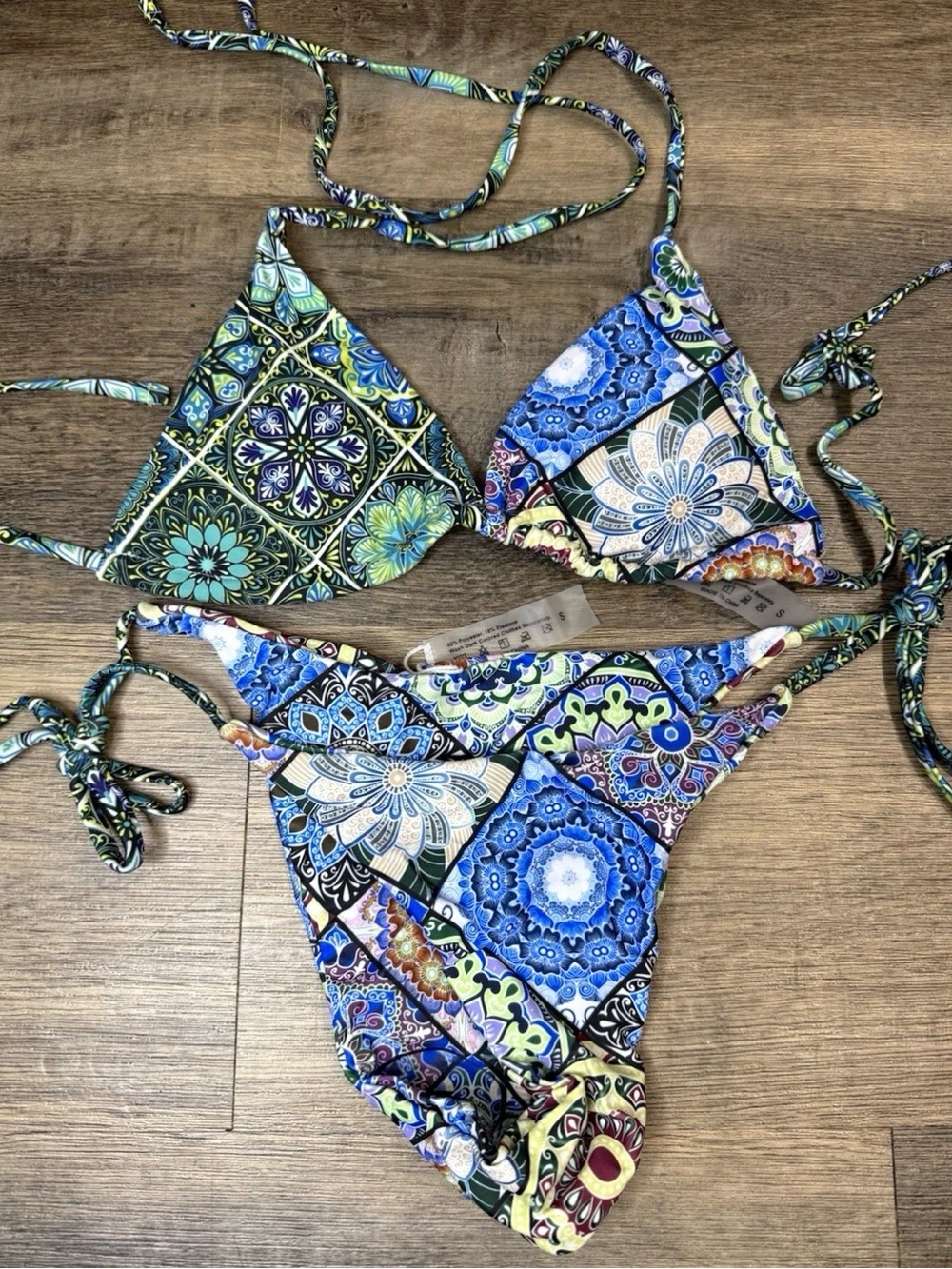 Blue Mosaic Print One-Piece Swimsuit - Tie-Side